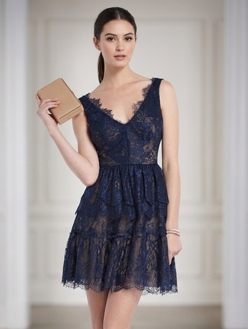 BCBGMAXAZRIA Navy Blue Willa Lace Homecoming Cocktail Party Dress Small